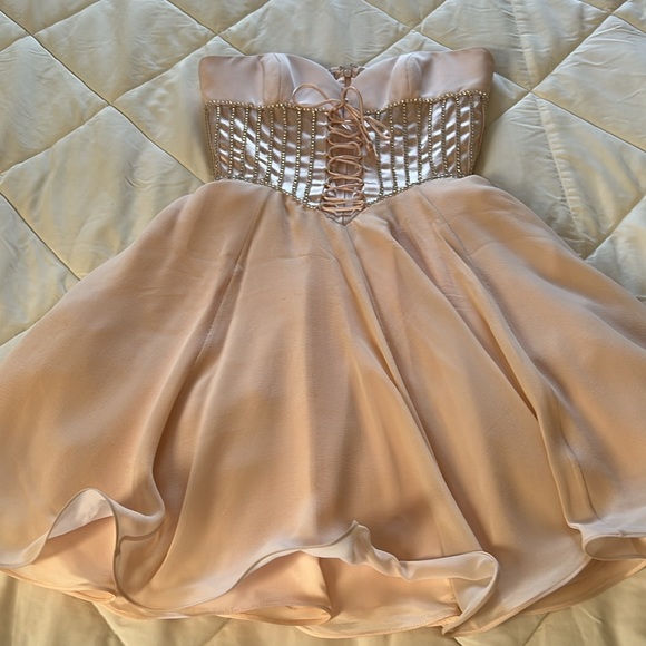 Vintage Niteline Blush Pink Fit & Flare Strapless Silk Mini Cocktail Dress Siz 2 - Picture 8 of 17